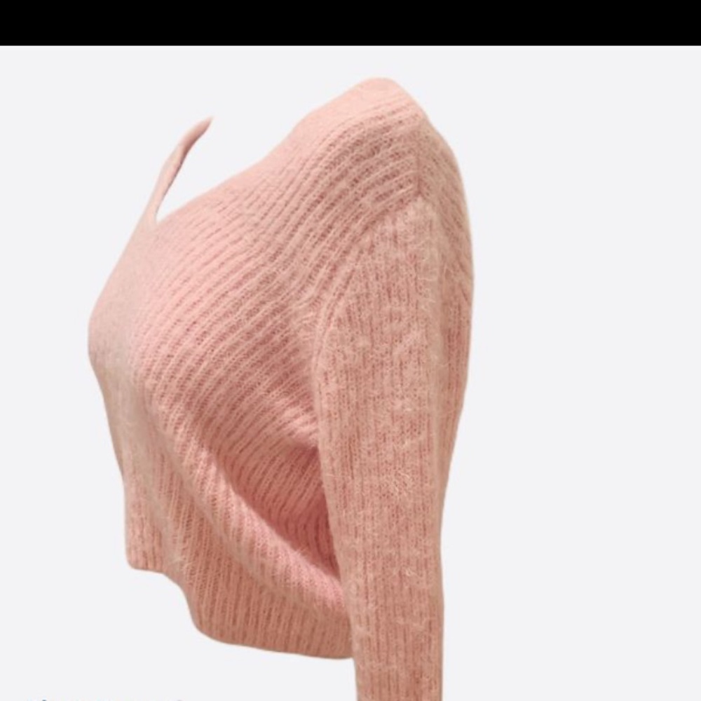H&M DIVIDED🤩PINK CROP SWEATER KNIT Small v neck - Picture 2 of 4